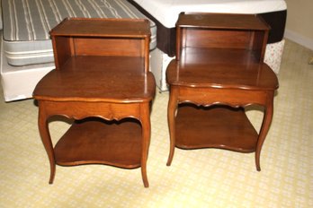 Pair Of Vintage French Provincial 2 Tier Nightstands