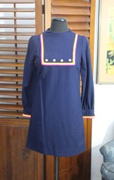 Chic Vintage Naval-Inspired Dress With Colorful Trim - Size 5