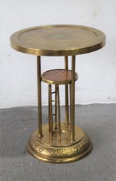 Vintage Brass And Side Table Hammered Top Surface  And Base