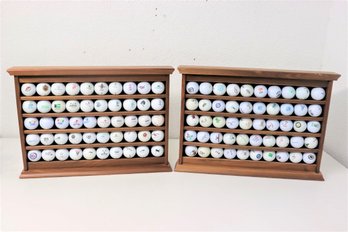 Pair Of Golf Ball Designer Display Case Cabinet With 100 Golf Balls