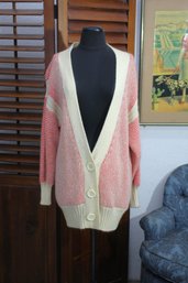 Cozy Vintage Rafique Cardigan With Coral Stripes - Size Small