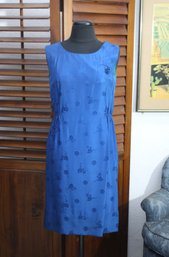 Elegant Vintage Blue Floral Dress With Side Pockets -size Small