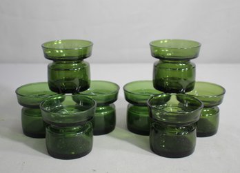 MCM Set Of 4 Dansk Designs Glass Green Stackable Candle Holders, IHO Denmark