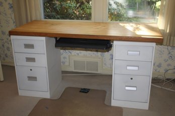 Work Desk With File Cabinet And Butcher Block Top