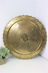 Very Large Vintage Solid Brass Tray Etched With Hanging Hook -30' Round