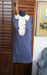 Vintage R.A.R. Blue Polka Dot Dress With Ruffle Trim - Size Small