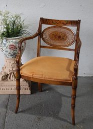 Superb Neoclassical Dining Chair With Hand-Painted Wicker Back And Bamboo-sculpted Legs