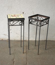 Pair Of Iron Tile Stands -missing One Tile