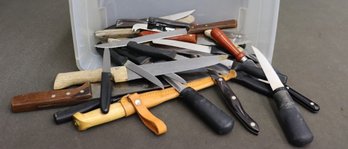 Bin Lot Of Assorted Kitchen And Utility Knives
