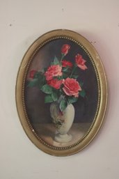 Oval Vintage Frame With And Print Of A Vase With Flower