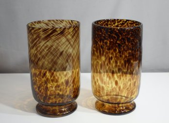 Pair Of Curated Kravet Faux Tortoise Shell Blown Art Glass Vases-