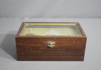 Vintage SHIP Nautical  World Map Trinket BOX Wood/Glass