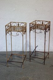 A Pair Of Vintage Rusticated Wrought Iron Square Planters