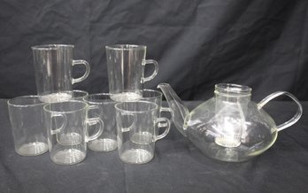 Vintage Schott Mainz Jena Glas Teapot With Matching Glass Cups
