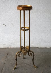 Antique Brass Plant Stand With Ornate Detailing - Elegant Display Piece