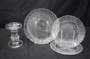 Group Lot Of Glass Tray And Candleholder  MCM