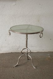 Vintage Metal Side Table With Glass Top - Industrial Chic Accent