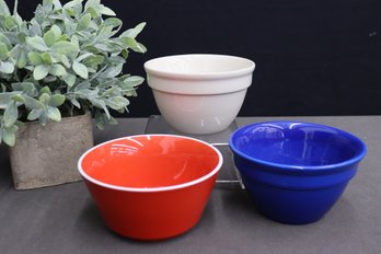 Trio Of Ceramic Mixing Bowls - Blue Hall, Cream Shenango, And Orange Room Essentials