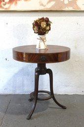 24' Round  Mahogany Drum Table With Dual Drawers