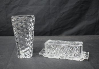 MIKASA Angles Rectangular Vase And Essex Crystal Clear Industries Covered Butter Dish