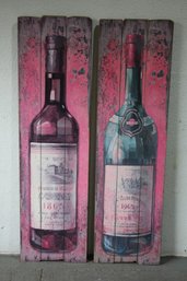 Two Large Decorative Rusticated Wine Bottle Wood Plank Panels