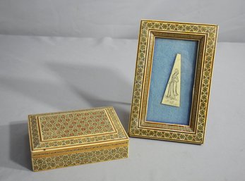 Vintage Sadeli Inlaid Jewelry Box With Matching Frame