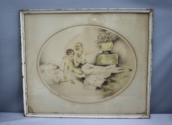 Vintage Shabby-Genteel Andrew Fisher Reproduction Lithograph, Camila Lucas NYC  Publisher, Framed