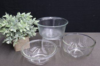 Three Classic Clear Mixing Bowls - Pyrex, Anchor, And Other