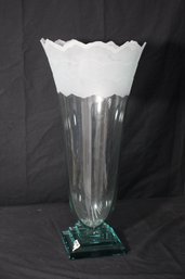 Signed -Stephen Schlansey Tall Art Glass Vase, Fluted Edge, Large