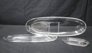 Three (3) Oval Glass Serving Trays