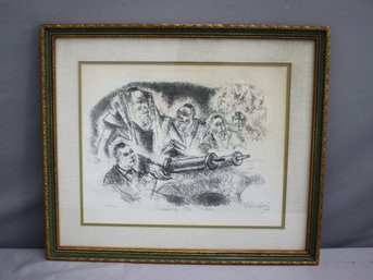 Vintage Limited Edition Chiam Gross Etching 'Reading The Torah', Signed And Framed #204/250