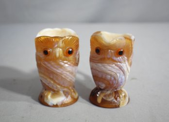 Imperial Carmel Slag Glass Owl Sugar And Creamer Set - MCM