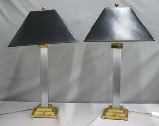 Pair Of Chrome & Brass Table Lamps