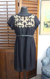 Chic Vintage Embroidered Dress With Cinched Waist - Size M