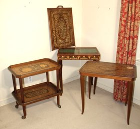 Group Lot Of Stands And Game Table