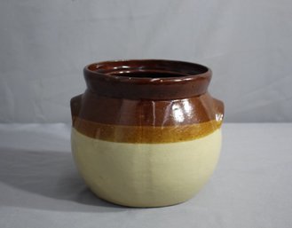 Vintage Brown And Tan Glazed Pottery Crock