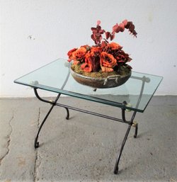 Painted Wrought Iron Low Table With Glass Top