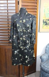 Vintage Embroidered Black Satin Coat, Size Small