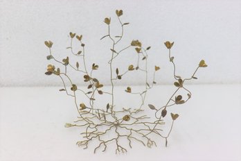 Hand-Made Blossom, Stem, And Root Goldtone Rod Wire Sculpture