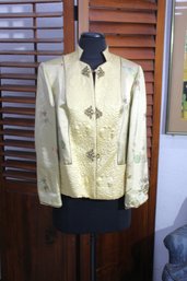Vintage Asian-Inspired Embroidered Silk Jacket - Size S