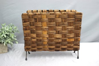 Vintage Woven Rattan Bamboo Cane Magazine Rack