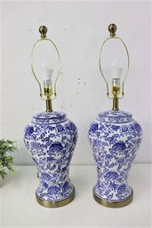 Pair Of SAFAVIEH  Blue And White BlossomTable Lamps