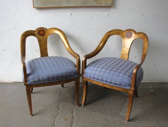 Regency Style Armchair Pair With Inlaid Detailing