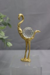 A. Giustiniani Brass Flamingo With Crystal Faceted Sphere