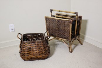 Bamboo & Rattan Magazine Rack And Basket