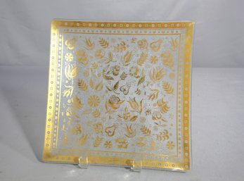 Georges Briard MCM Glass Plate With Golden Flower Design-10' X 10'
