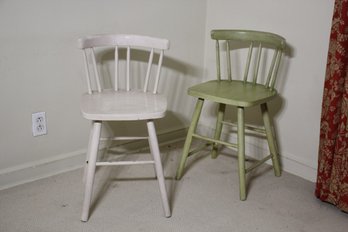 Pair Of Adorable Child's Tall Chairs -White & Green