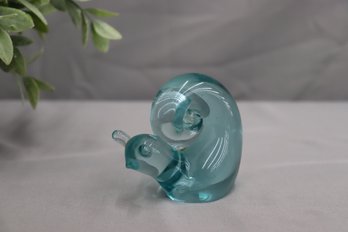 Vintage Handblown Glass Aqua Teal Snail Figurine