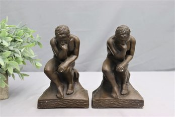 Vintage Pair Of The Thinker Figurine Bookends (After Rodin)