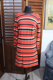 Vintage Striped Long-Sleeve Turtleneck Dress, Size Medium